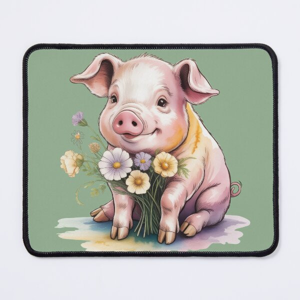 Item preview, Cute Cottagecore Pig with Wildflowers | Whimsical Farm Animal Watercolor Art designed and sold by GraceInNatureCo.