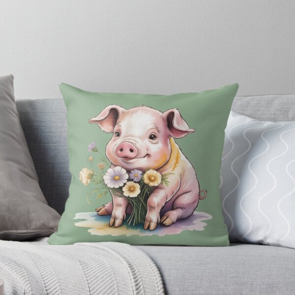 Item preview, Cute Cottagecore Pig with Wildflowers | Whimsical Farm Animal Watercolor Art designed and sold by GraceInNatureCo.