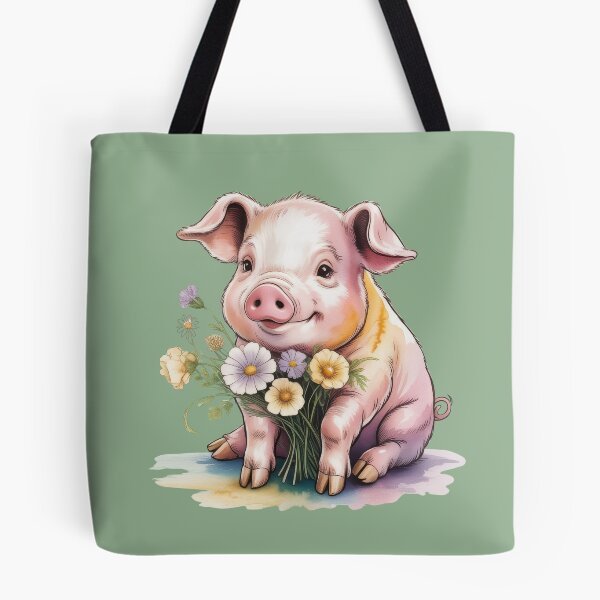 Item preview, Cute Cottagecore Pig with Wildflowers | Whimsical Farm Animal Watercolor Art designed and sold by GraceInNatureCo.