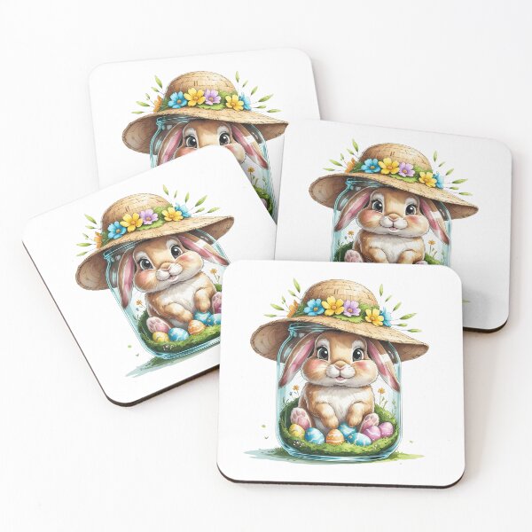 Item preview, Cute Bunny with Straw Hat in Jar designed and sold by AQUILAKREO.