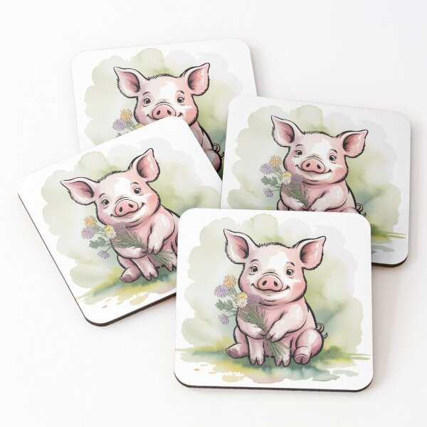 Item preview, Sweet Cottagecore Piglet with Flowers | Cute Watercolor Farm Animal Illustration designed and sold by GraceInNatureCo.