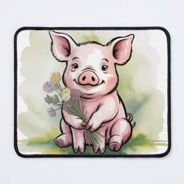 Item preview, Sweet Cottagecore Piglet with Flowers | Cute Watercolor Farm Animal Illustration designed and sold by GraceInNatureCo.