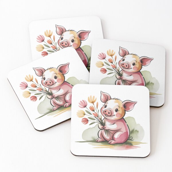 Item preview, Cute Floral Piglet | Whimsical Cottagecore Watercolor Pig Illustration designed and sold by GraceInNatureCo.