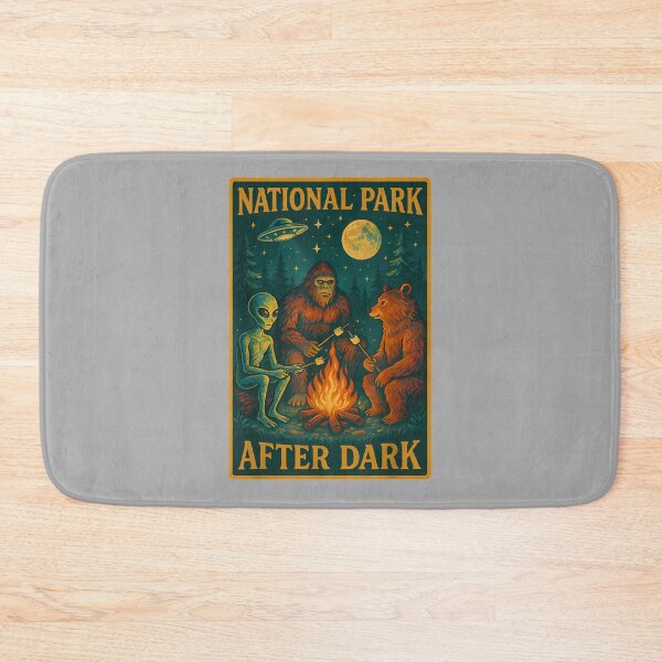 Item preview, National Park After Dark Alien Bigfoot Bear Camping designed and sold by ArleneRowe.