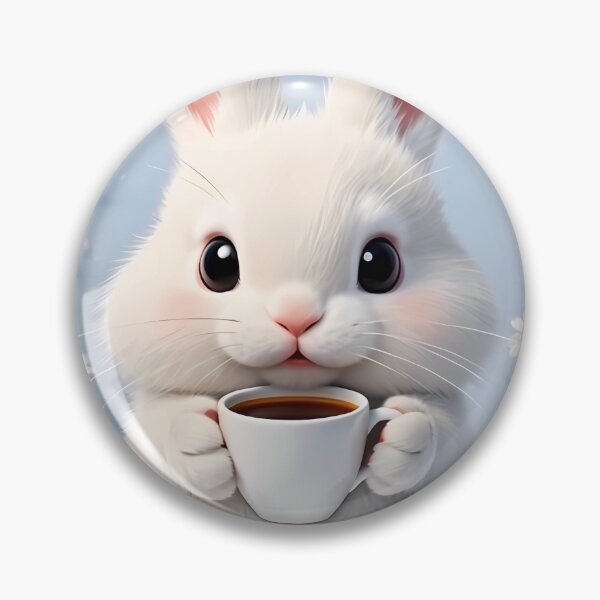 Artikelvorschau, Niedliches, flauschiges Kaninchen trinkt Kaffee – Gemütliche Morgenkunst mit weißem Kaninchen entworfen und verkauft von lovelistivkaa.