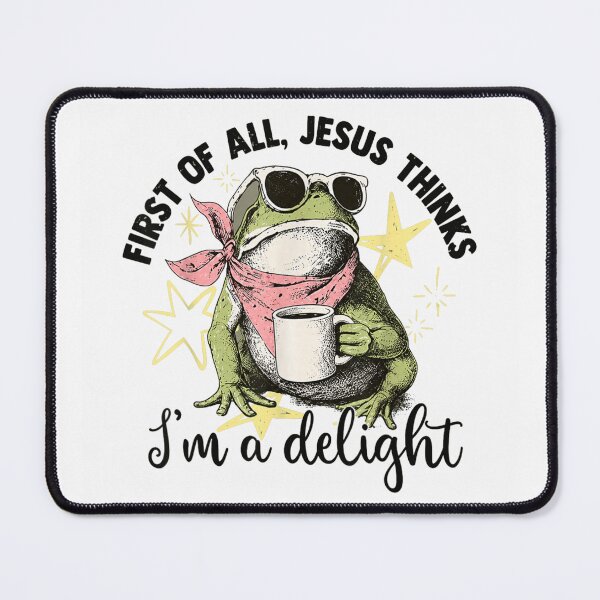 Item preview, Funny Frog Wearing Sunglasses Drinking Coffee First Of All Jesus Thinks Delight designed and sold by DonnaLoly.