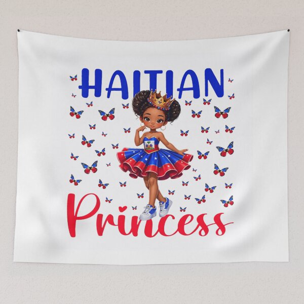 Item preview, Cute Haitian Princess Girl With Butterflies National Flag Colors Butterfly Crown designed and sold by DonnaLoly.