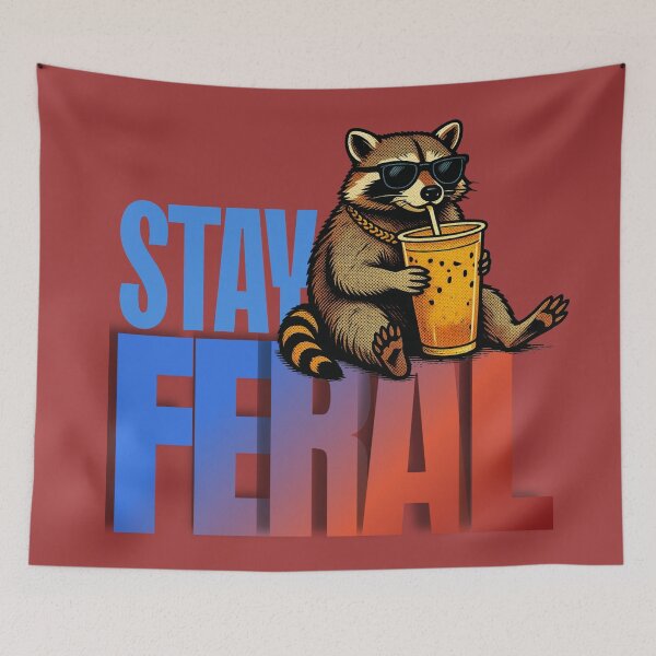 Item preview, ### Stay Feral | Cool Raccoon Drinking Boba Tea designed and sold by 2msons.