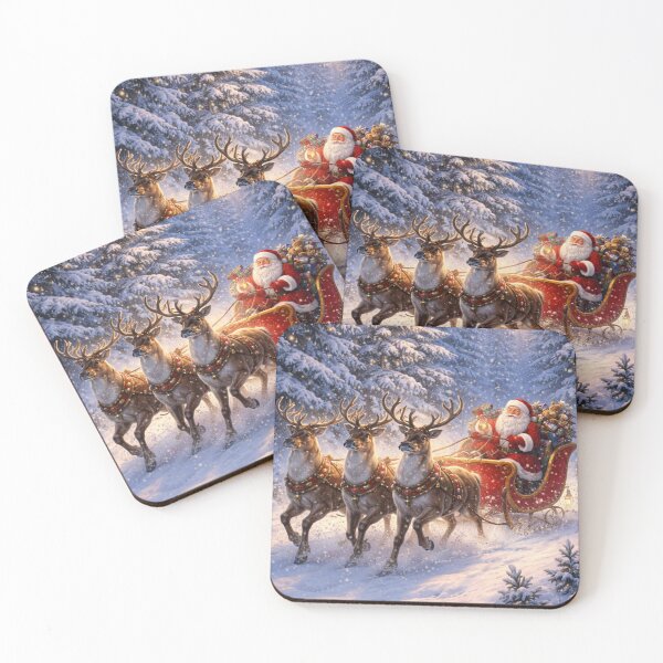 Item preview, Santa Claus Flying Sleigh with Reindeer - Magical Winter Night designed and sold by lovelistivkaa.