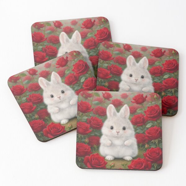 Item preview, White Baby Bunny in a Field of Red Roses - Romantic Floral Art designed and sold by lovelistivkaa.
