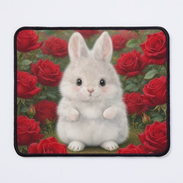Item preview, White Baby Bunny in a Field of Red Roses - Romantic Floral Art designed and sold by lovelistivkaa.