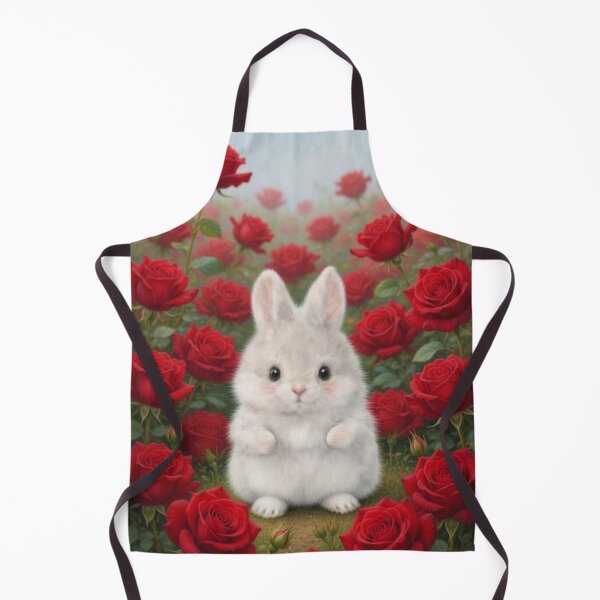 Item preview, White Baby Bunny in a Field of Red Roses - Romantic Floral Art designed and sold by lovelistivkaa.