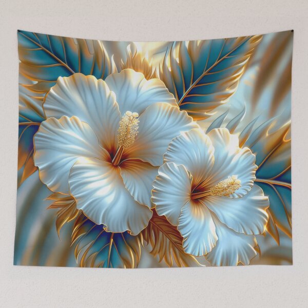 Item preview, White Tropical Flowers and Palm Leaves designed and sold by MargaretWiktor.