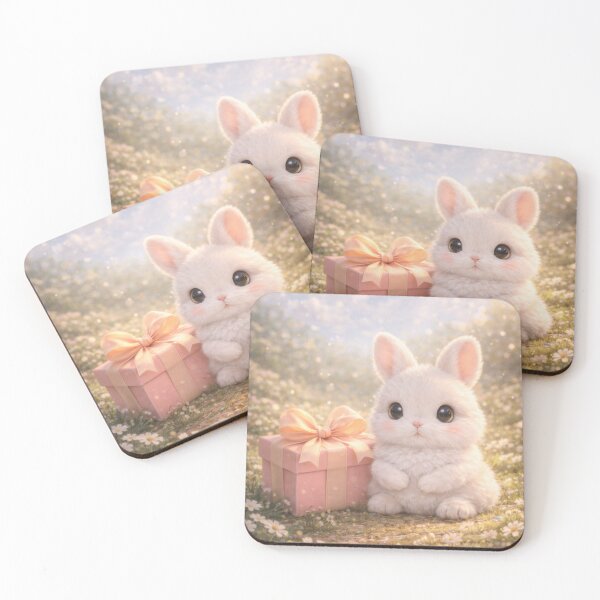 Item preview, Little White Bunny with a Pink Gift Box in a Sunny Daisy Meadow designed and sold by lovelistivkaa.