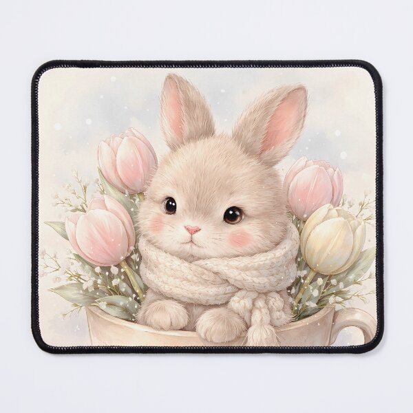 Item preview, Cozy Bunny in a Teacup with Pink Tulips designed and sold by lovelistivkaa.