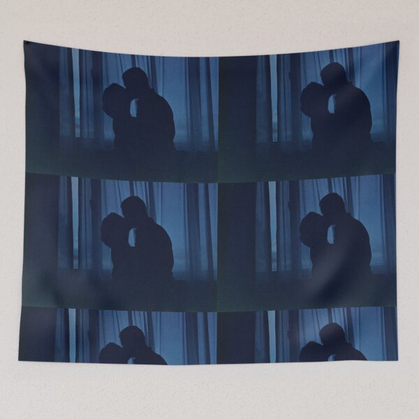 Item preview, Blue silhouette couple kissing analogue film photograph designed and sold by edwardolive.