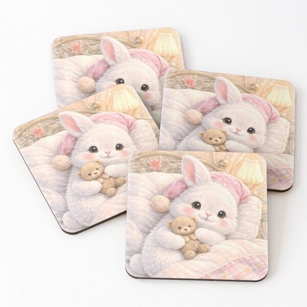 Item preview, Cozy Sleepy Bunny with Teddy Bear in Bed designed and sold by lovelistivkaa.
