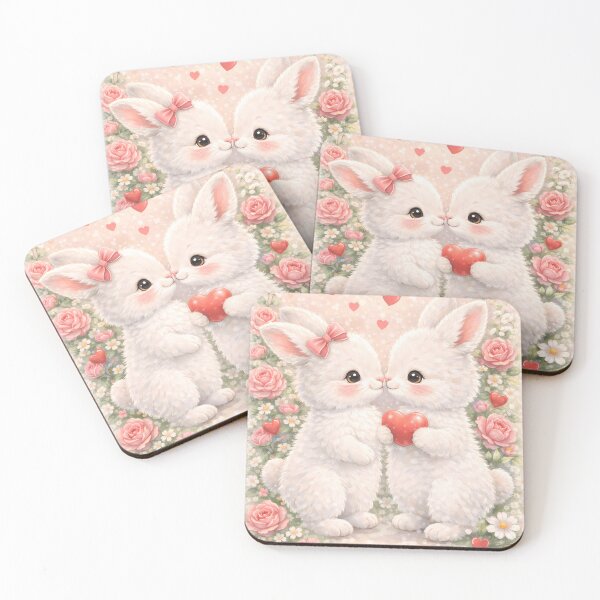 Item preview, Eternal Love: Two Fluffy White Bunnies with Roses and Hearts designed and sold by lovelistivkaa.