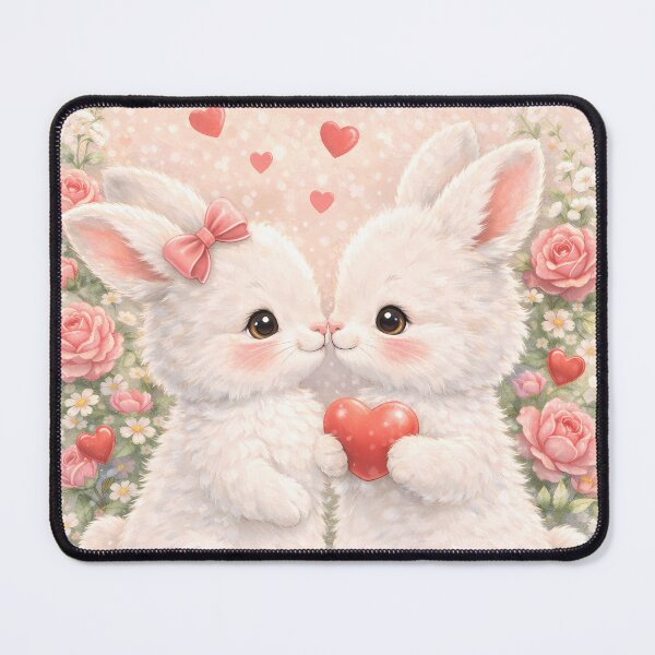 Item preview, Eternal Love: Two Fluffy White Bunnies with Roses and Hearts designed and sold by lovelistivkaa.