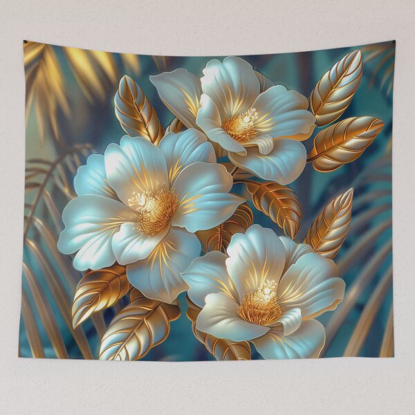 Item preview, White Tropical Flowers and Palm Leaves designed and sold by MargaretWiktor.