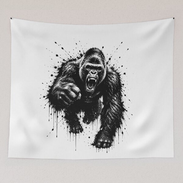 Item preview, Powerful Gorilla Ink Splatter Roaring Silverback designed and sold by ffpdsgn.