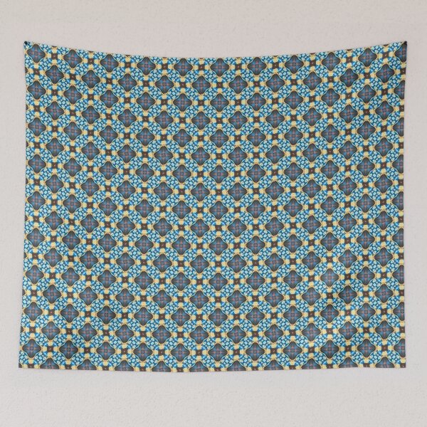 Item preview, Geometric Bleu and yellow Funky Flower Pattern A-Line Dress" designed and sold by Jonnekesart.