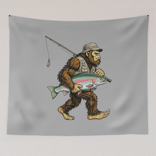 Item preview, Rainbow Trout Bigfoot Fisherman River Fishing Sasquatch designed and sold by ArleneRowe.