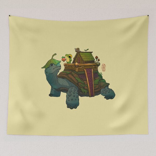 Item preview, Frog and Tortoise House - Whimsical Cute Swamp Friends Asian Art Illustration designed and sold by DingHuArt.