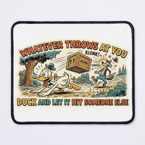 Item preview, Whatever Throws at You, Duck and Let It Hit Someone Else Sticker – Funny Retro Cartoon Duck Meme Design designed and sold by omar ousalah.