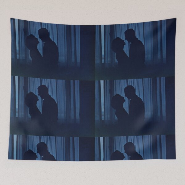 Item preview, Blue silhouette couple kissing analogue film photograph designed and sold by edwardolive.