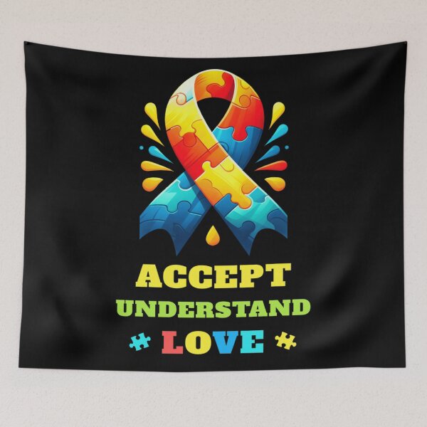 Item preview, Autism Awareness Ribbon Accept Understand Love Puzzle Pieces Neurodiversity Support Art designed and sold by KrystinaGiGi.