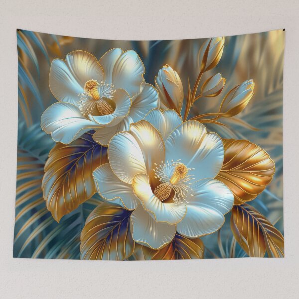 Item preview,  White Tropical Flowers and Palm Leaves designed and sold by MargaretWiktor.