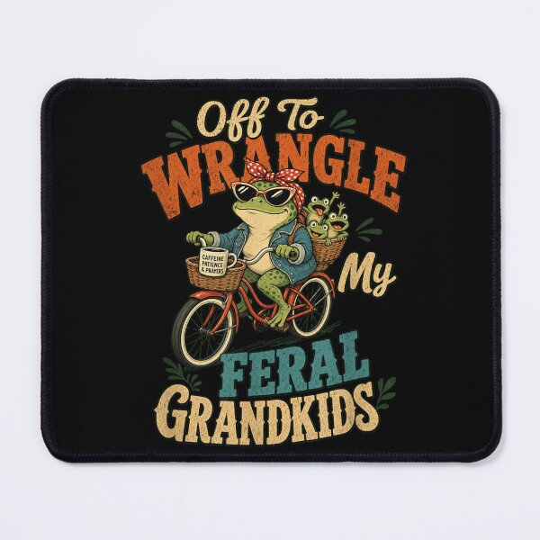 Item preview, Off To Wrangle My Feral Grandkids Frog Riding Bike Caffeine Patience designed and sold by KrystinaGiGi.