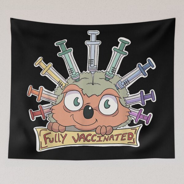 Item preview, Fully Vaccinated Hedgehog Holding Banner Colorful Syringe Health Protection Awareness Art designed and sold by KrystinaGiGi.