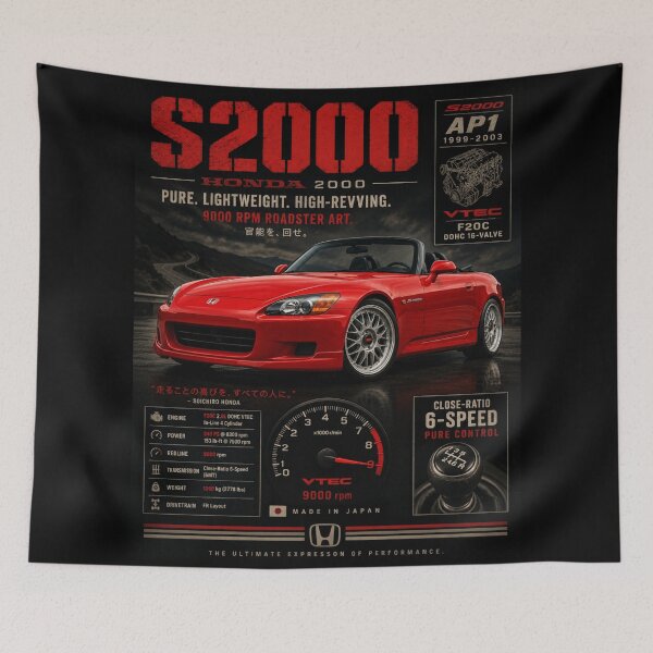 Item preview, 2000 Honda S2000 AP1 F20C VTEC 9000 RPM JDM Roadster Vintage Art designed and sold by TheArtOfCar.
