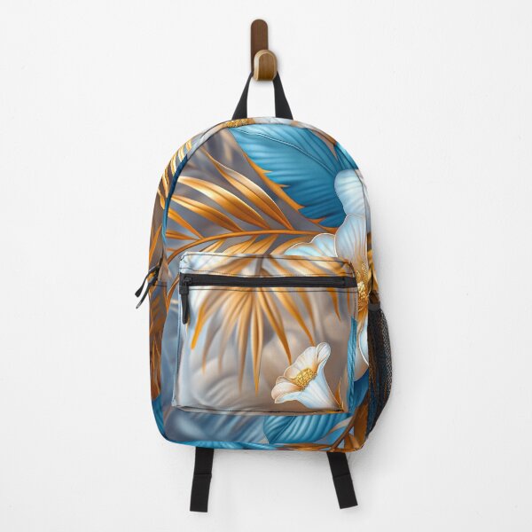 Item preview, Golden Blue Tropical Flowers and Palm Leaves designed and sold by MargaretWiktor.