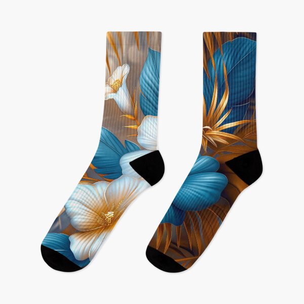 Item preview,  Golden Blue Tropical Flowers and Palm Leaves designed and sold by MargaretWiktor.