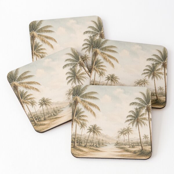 Item preview, Tropical Palm Trees Vintage Nature Landscape Poster designed and sold by WildRootsStudiobyMeg.