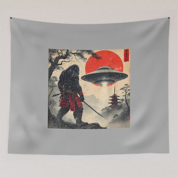 Item preview, Samurai Bigfoot Japanese UFO Vintage Graphic Ukiyo-e Art designed and sold by ArleneRowe.