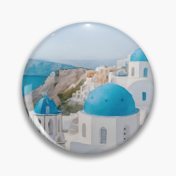 Item preview, Santorini, Greece, with blue domes and white buildings designed and sold by Sasas Design.