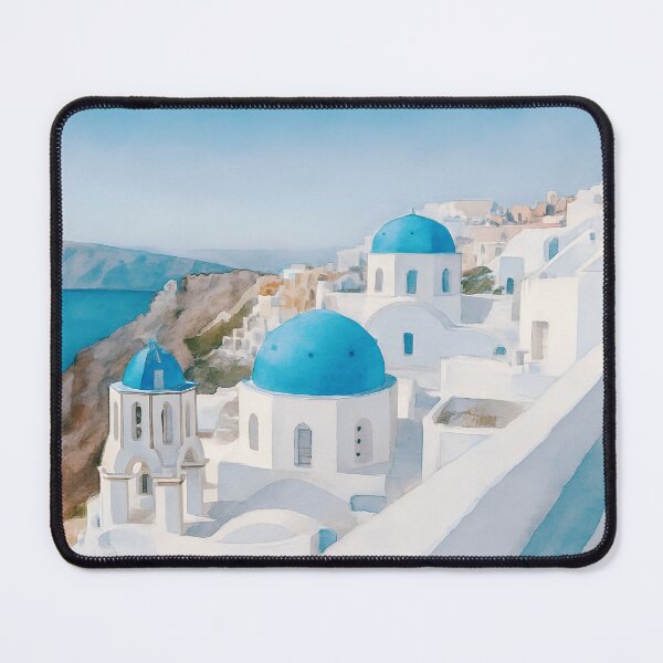 Item preview, Santorini, Greece, with blue domes and white buildings designed and sold by Sasas Design.