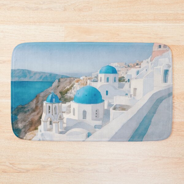 Item preview, Santorini, Greece, with blue domes and white buildings designed and sold by Sasas Design.