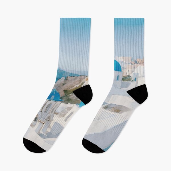 Item preview, Santorini, Greece, with blue domes and white buildings designed and sold by Sasas Design.