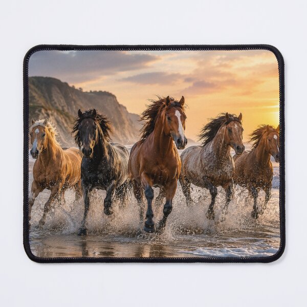 Item preview, Wild Horses Running on the Beach – Western Sunset Horse Artwork designed and sold by QuarterHorseArt by Just my Studio.