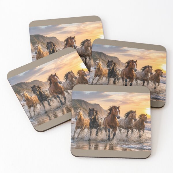 Item preview, Wild Horses Running on the Beach – Western Sunset Horse Artwork designed and sold by  QuarterHorseArt by Just my Studio.