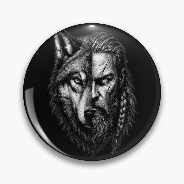 Item preview, Wolf Within – Viking Warrior Split Face Tattoo Design designed and sold by MarketWolf.