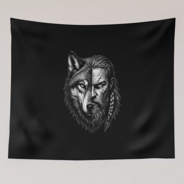 Item preview, Wolf Within – Viking Warrior Split Face Tattoo Design designed and sold by MarketWolf.