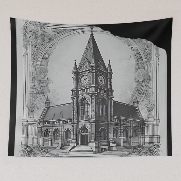 Item preview, Gothic Clock Tower Architecture Patch, Victorian Dark Academia Engraving designed and sold by DarkOriginArts.