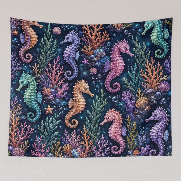 Item preview, Colourful Seahorse Coral Reef Fantasy Pattern Artwork designed and sold by ArtComixHaven.