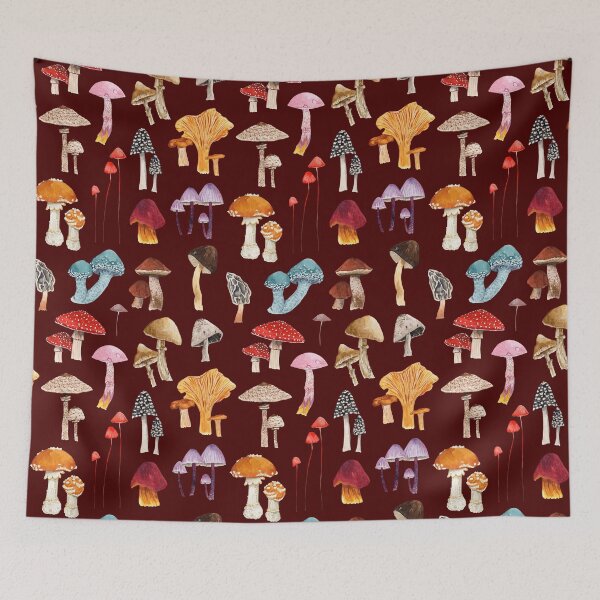 Item preview, MUSHROOMS PATTERN (maroon/garnet) designed and sold by BEATRIZ ABAITUA.